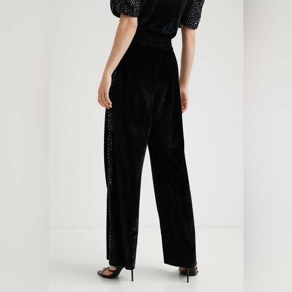 Desigual Corduroy Sequin Palazzo Wide-Leg Trousers 🖤sz Small - Picture 4 of 12